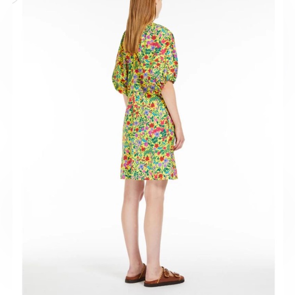 Max Mara Weekend Curvone Cotton Yellow Floral V-Neck Belted Flare Dress NWT $485 - Picture 2 of 13